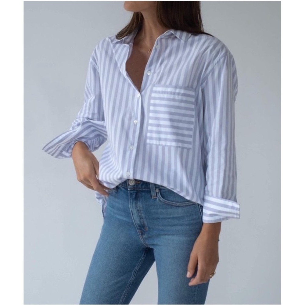 AYR The Deep End Shirt XS Grape Soda Purple White Striped Oversized Button Down